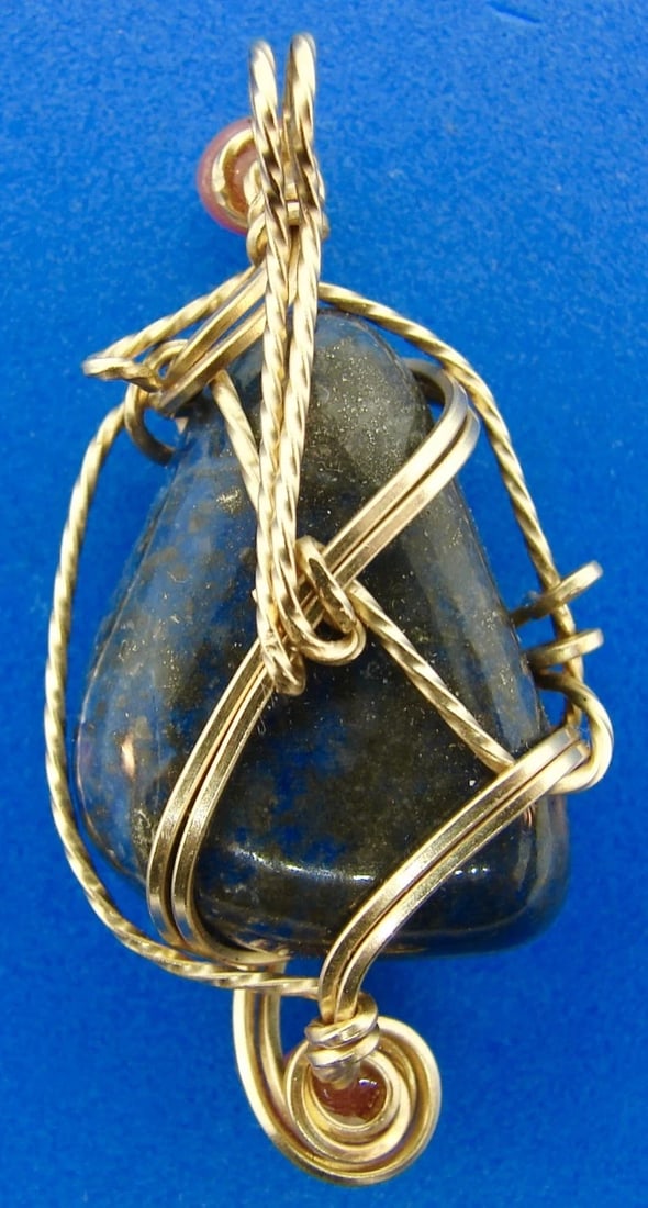 AMAZING 14k Yellow Gold Pendant/Charm with Sodalite and Rhodonite - 2