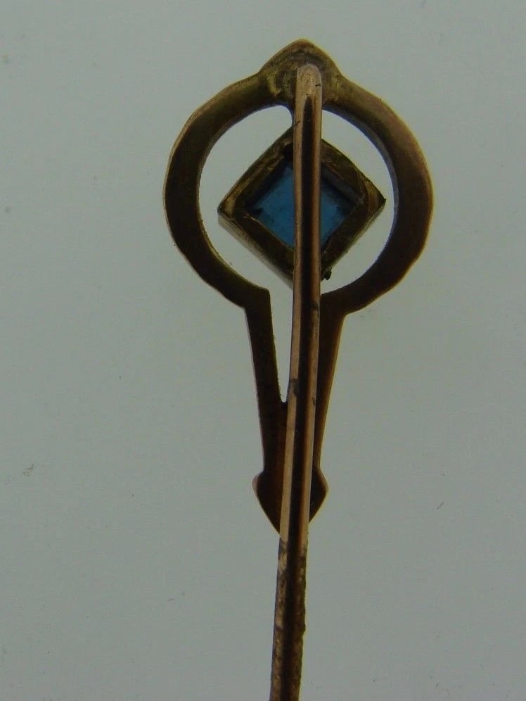 C1900 VICTORIAN ANTIQUE 14K YELLOW GOLD BLUE TOPAZ STICK PIN - 4