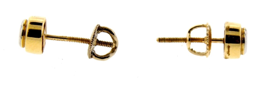 CHIC 14k Yellow Gold & Diamond Stud Earrings Circa 1990! - 2