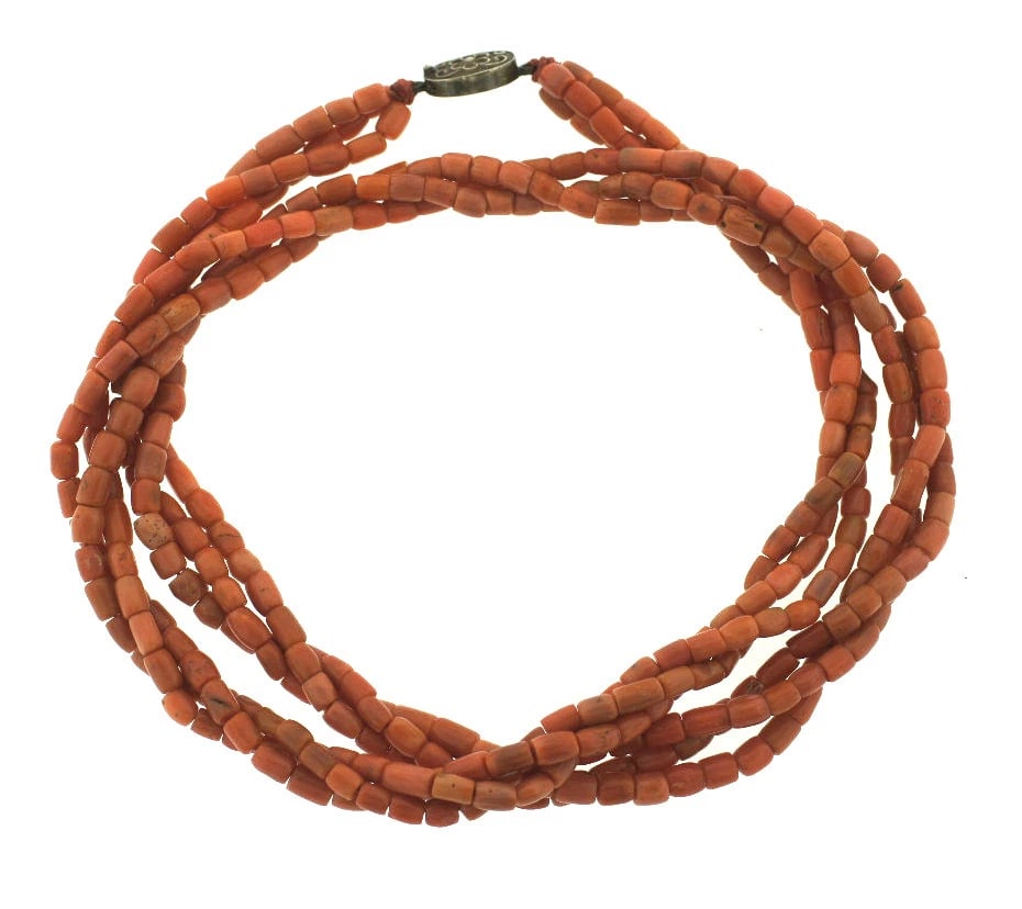 C.1960 VINTAGE STERLING SILVER CLASP MEDITERRIAN CORAL NECKLACE STRAND - 2