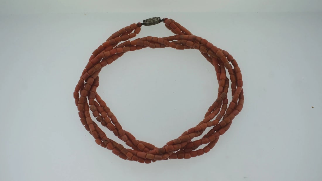 C.1960 VINTAGE STERLING SILVER CLASP MEDITERRIAN CORAL NECKLACE STRAND - 3