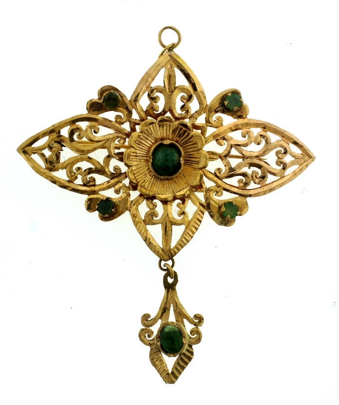 C.1900 VICTORIAN FRENCH JADE 18K YELLOW GOLD PIN BROOCH ANTIQUE - 2