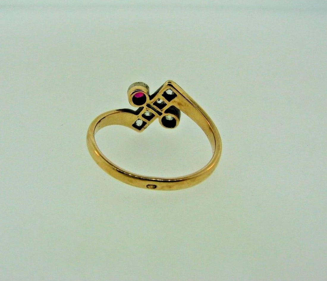 WOW European Edwardian Silver, 14k Yellow Gold, Ruby & Diamond Ring - 3