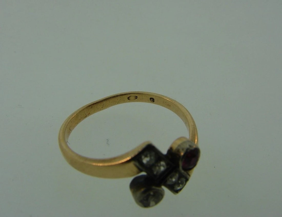WOW European Edwardian Silver, 14k Yellow Gold, Ruby & Diamond Ring - 5