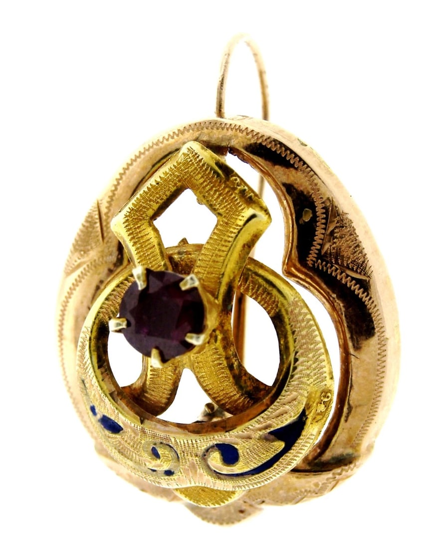 WOW Victorian 14k Yellow Gold, Ruby & Enamel Earrings on Wire Circa 1900s! - 2