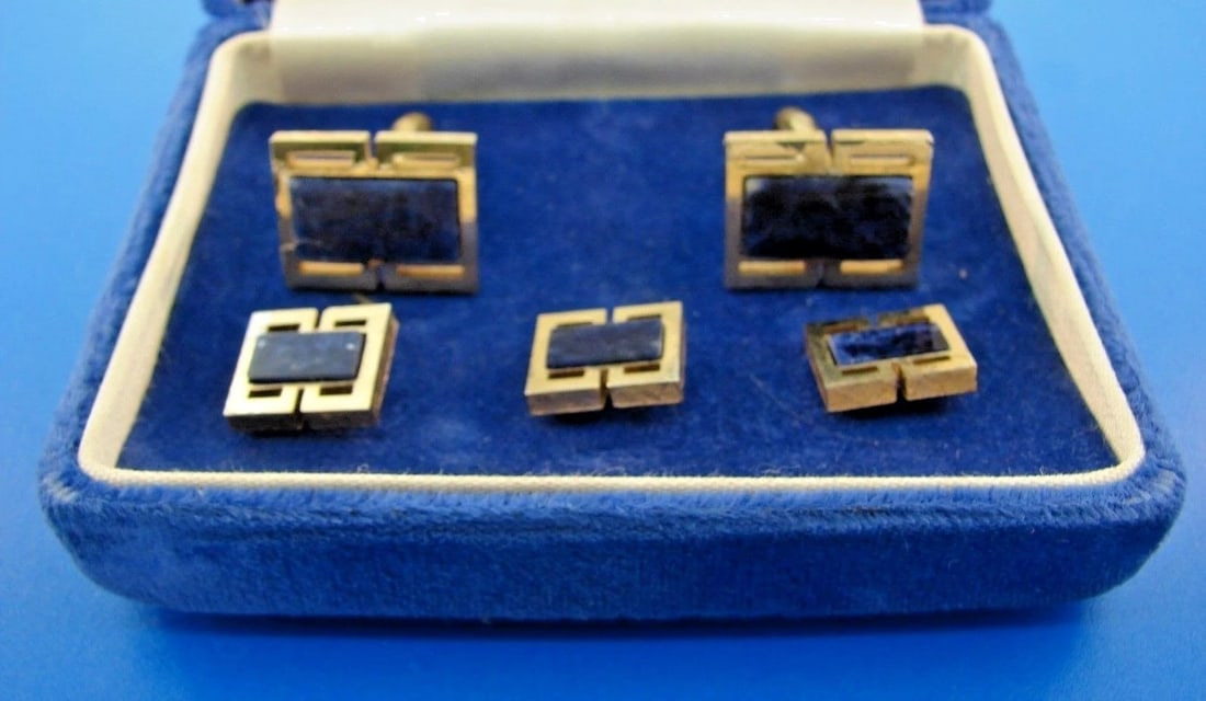 CHIC Dante Gold Plated & Sodalite Cufflinks & Stud Set - 2