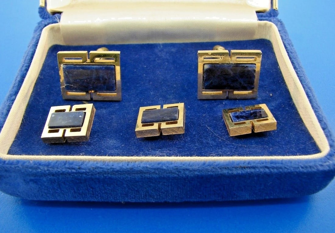CHIC Dante Gold Plated & Sodalite Cufflinks & Stud Set - 3