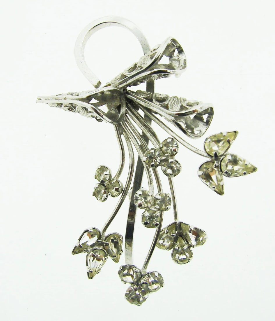WOW Silver & Rhinestone Bouqet of Flowers Brooch! - 2