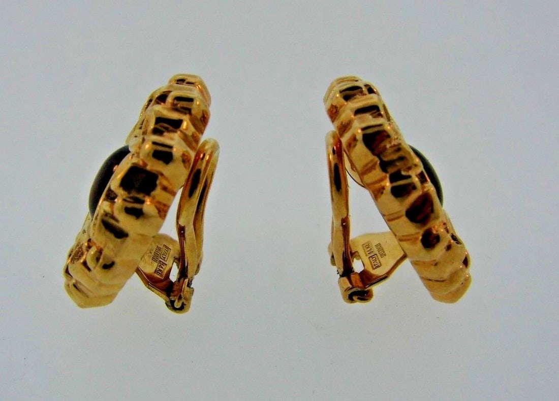 CHIC Italian 14k Yellow Gold & Garnet Clip On Earrings - 2