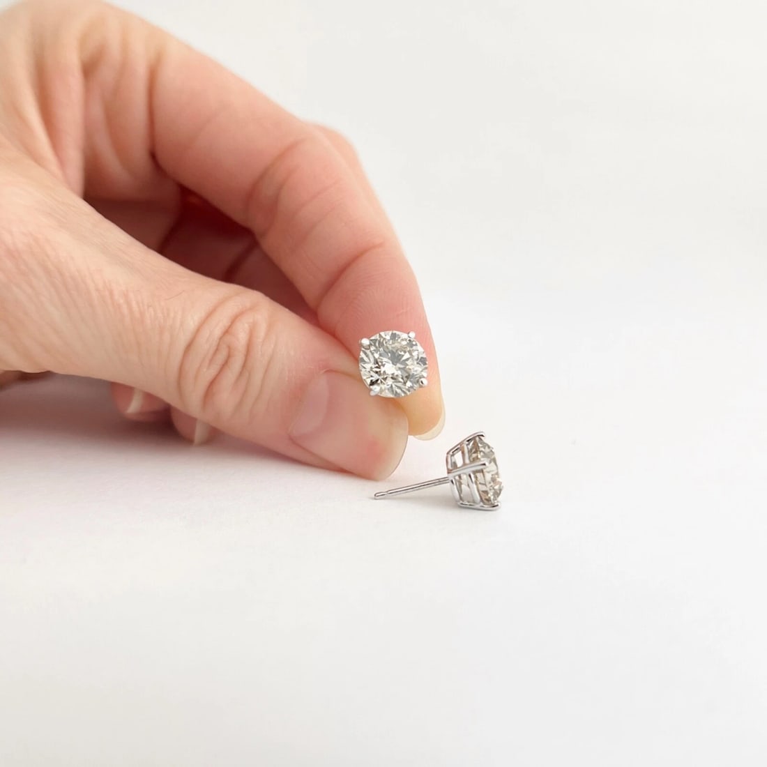 Round Champagne Diamond Stud Earrings 14K White Gold 4-Prong Basket 4.10 CTW - 3