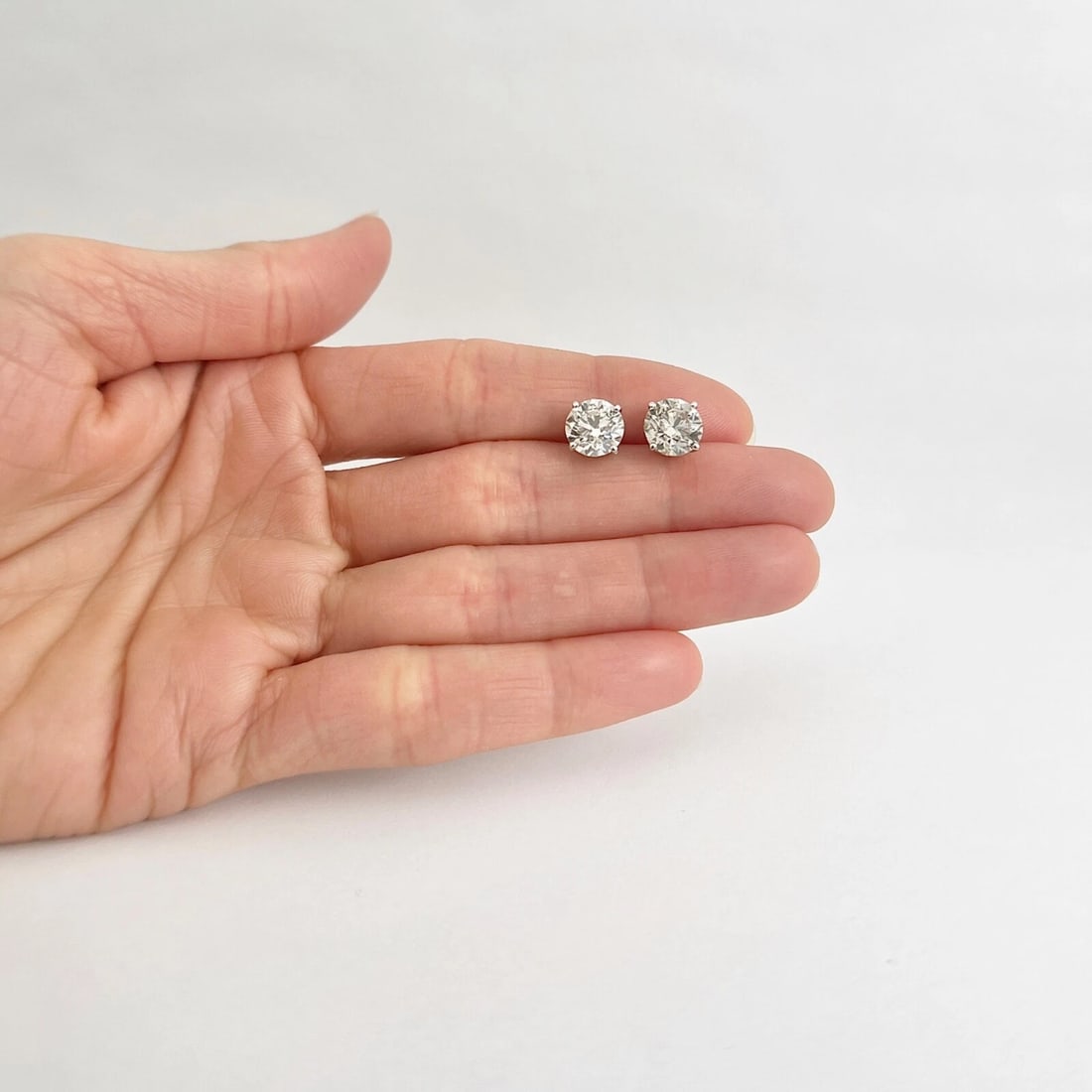 Round Champagne Diamond Stud Earrings 14K White Gold 4-Prong Basket 4.10 CTW - 5