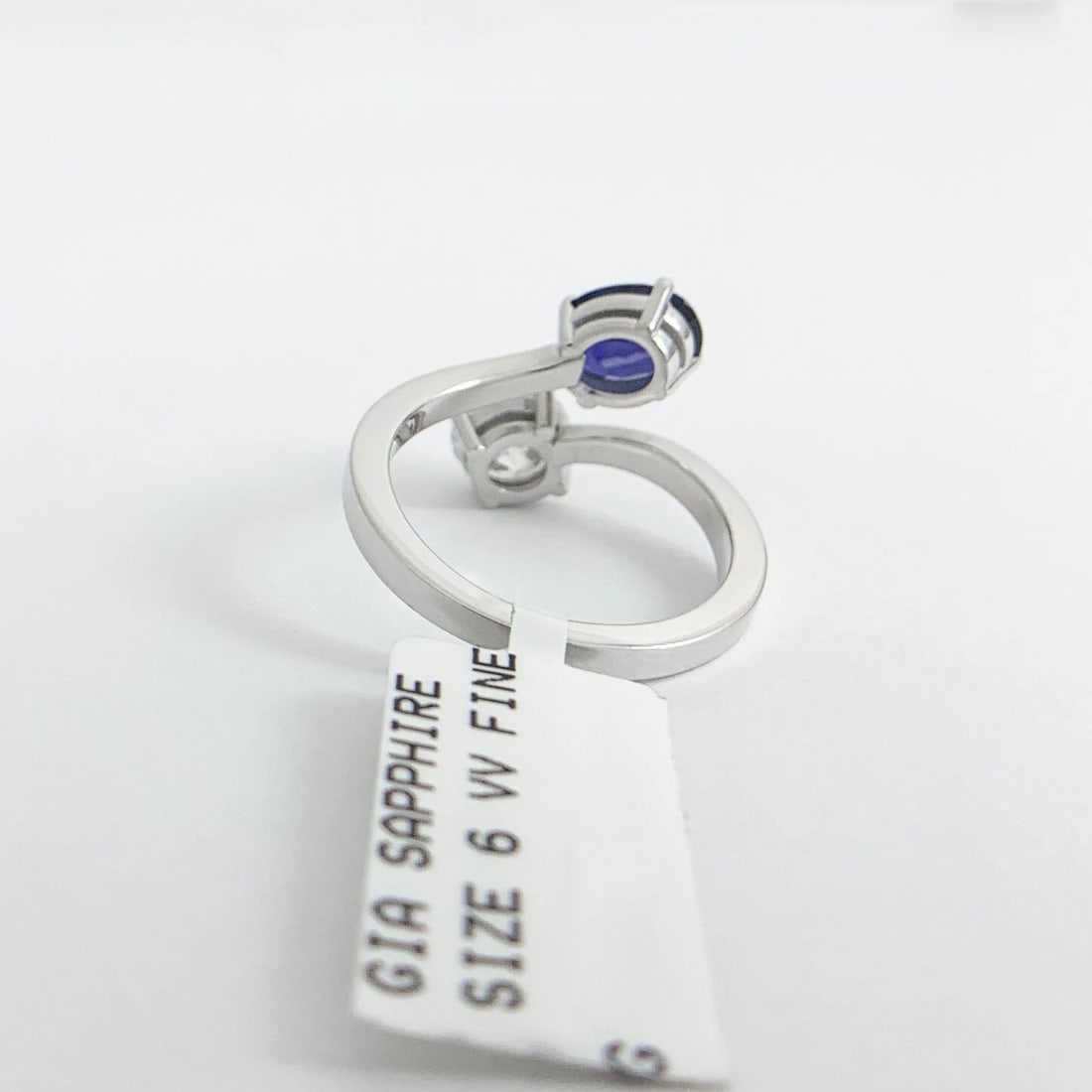 GIA Sapphire Diamond 2-Stone Wrap Bypass Statement Ring 14K White Gold 2.28 CTW - 8