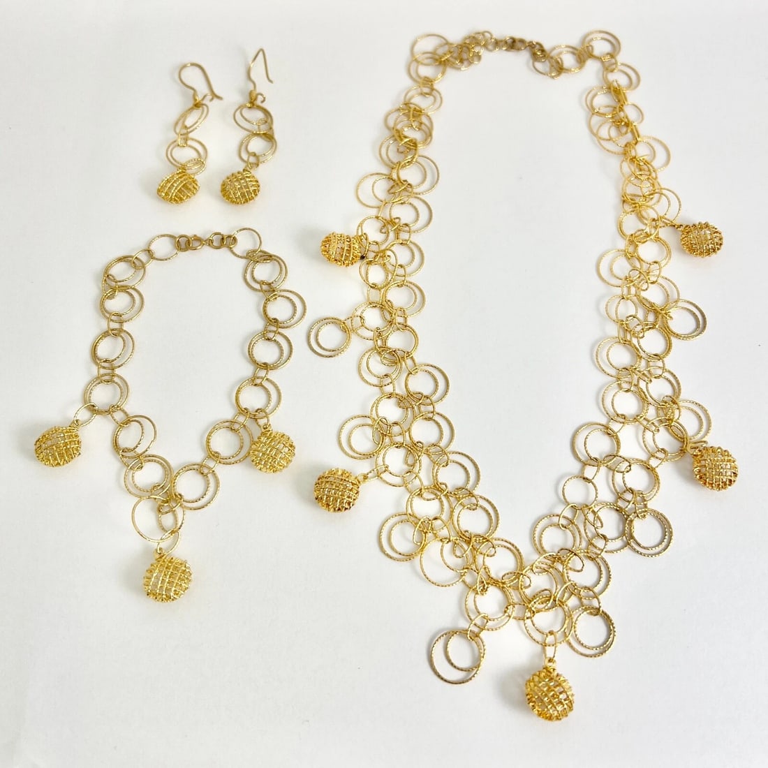 Filigree Open Circle Wire Link Chain Necklace 18K Yellow Gold, 24.60 Grams - 7