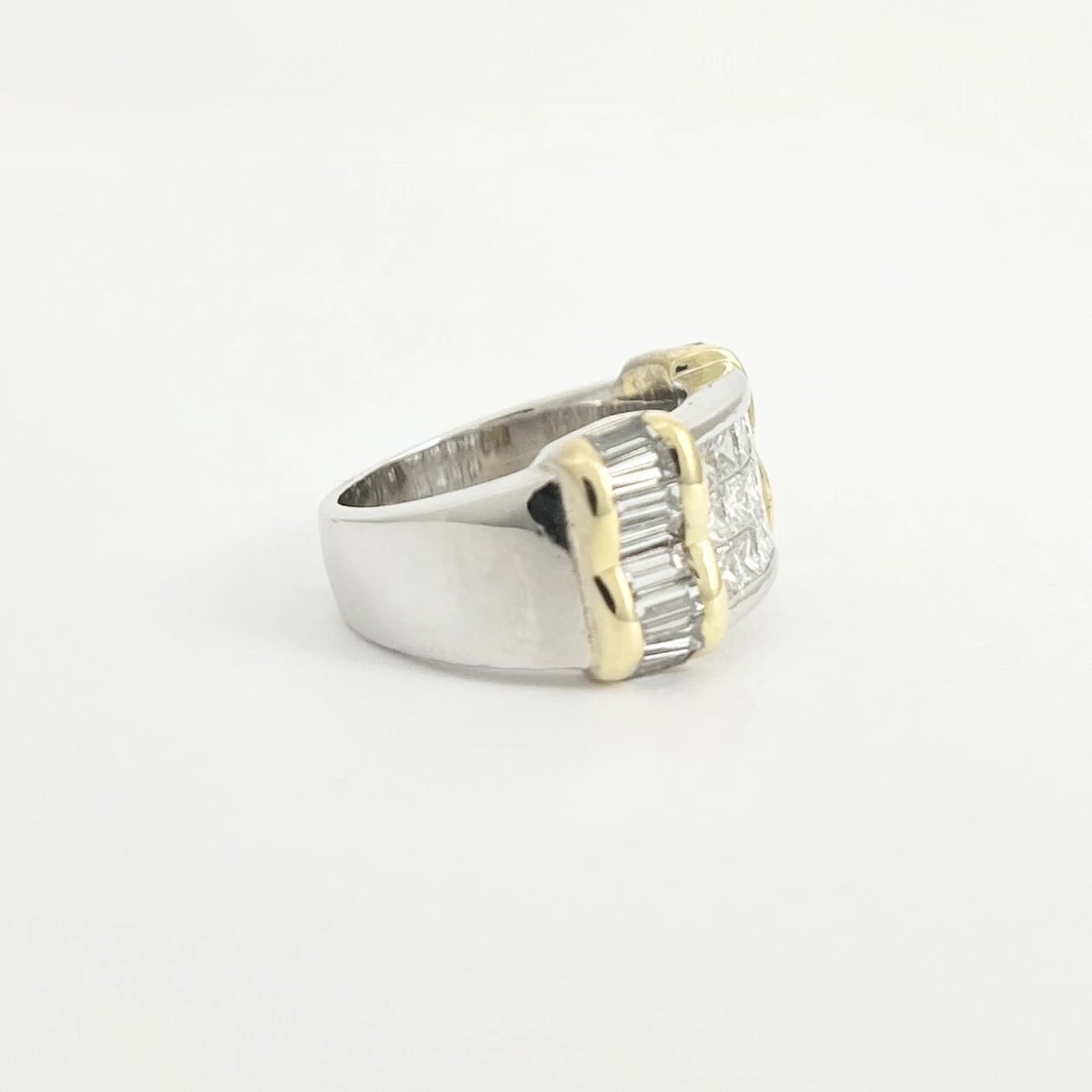 Princess Diamond Invisible Set Two-Tone Band Ring Platinum 18K Gold, 15.86 Gr - 7