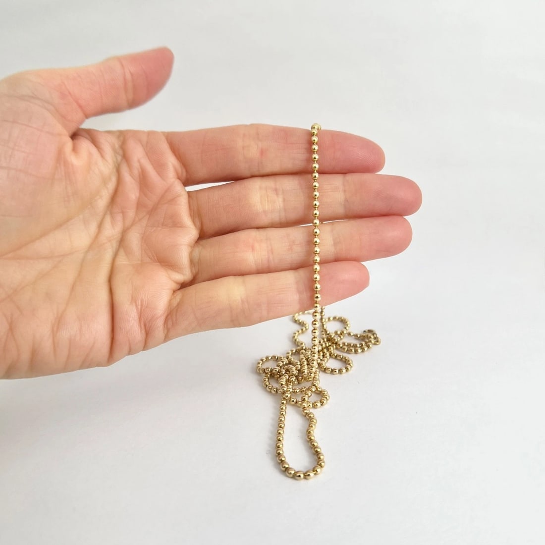 Italian Long Ball Bead Chain Necklace 14K Yellow Gold, 31.5 Inches, 16.30 Grams - 4