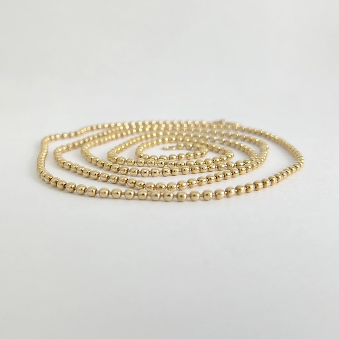 Italian Long Ball Bead Chain Necklace 14K Yellow Gold, 31.5 Inches, 16.30 Grams - 6
