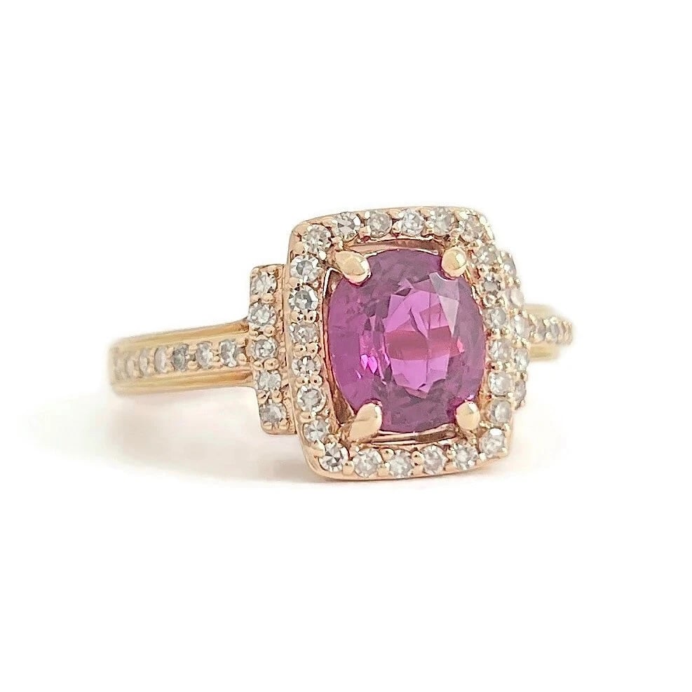 Oval Pink Sapphire Gemstone Diamond Halo Ring 14K Pink Rose Gold 2.08 CTW - 2