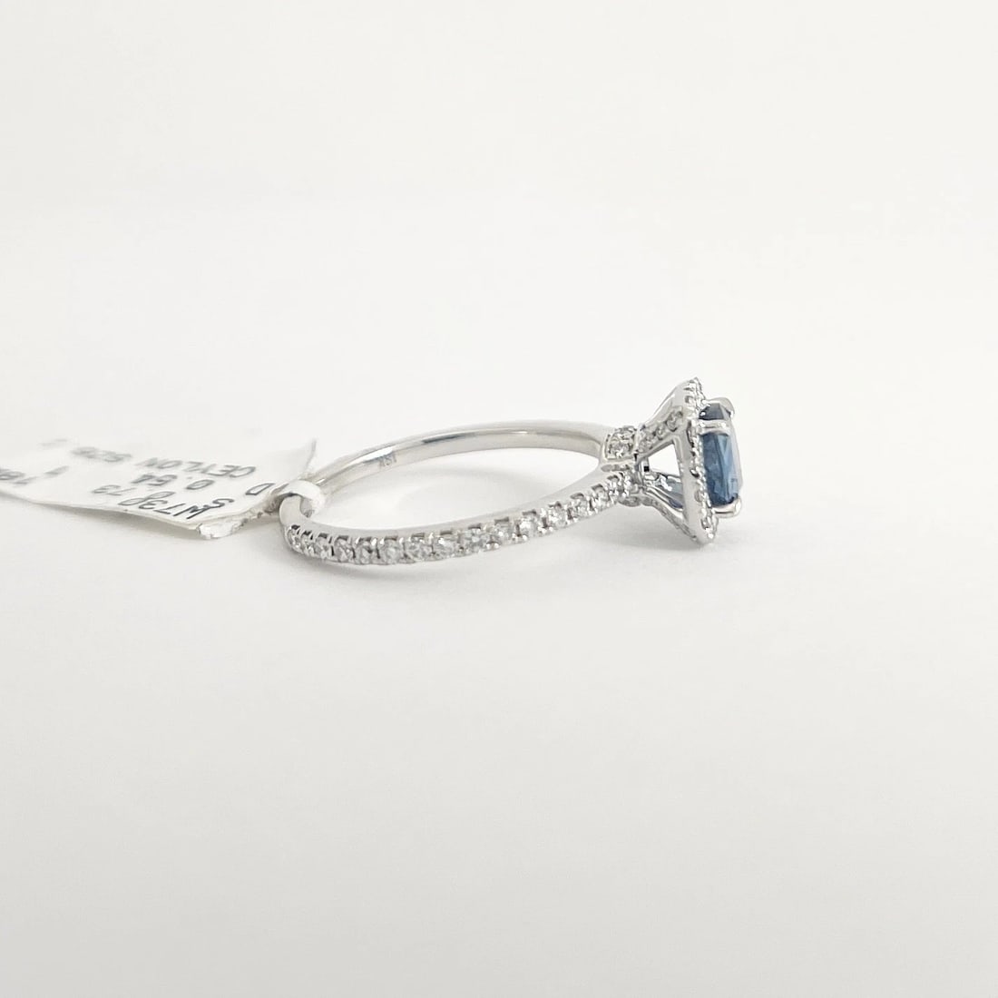 Cushion Blue Sapphire Diamond Halo Ring 18K White Gold 1.27 CTW - 7