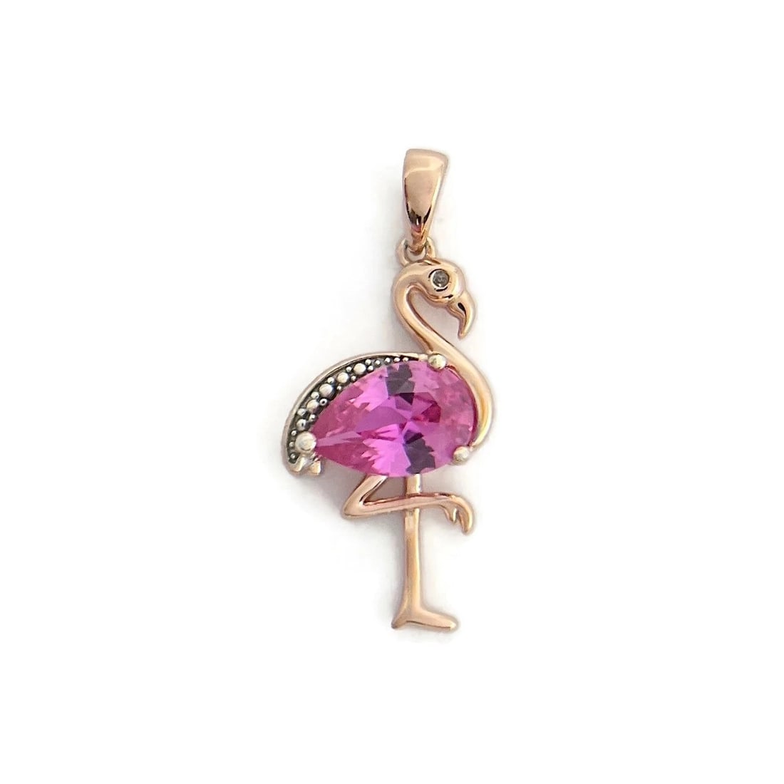 Pink Gemstone Flamingo Charm Rose Gold-Plated Sterling Silver, 1.54 Grams - 2