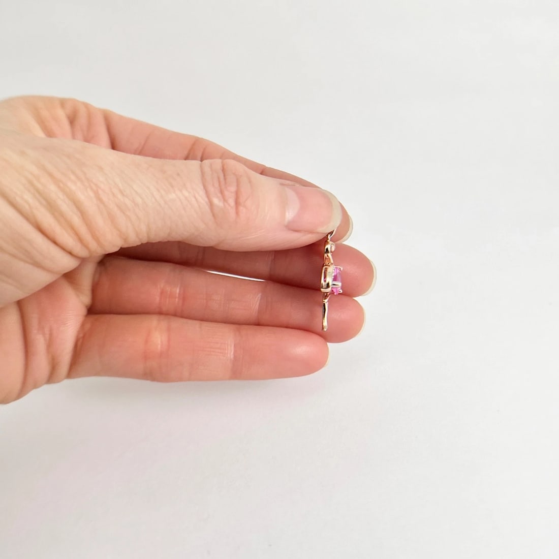 Pink Gemstone Flamingo Charm Rose Gold-Plated Sterling Silver, 1.54 Grams - 5