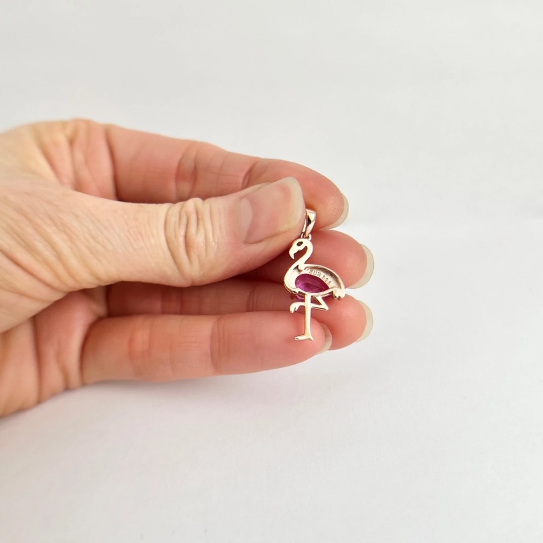 Pink Gemstone Flamingo Charm Rose Gold-Plated Sterling Silver, 1.54 Grams - 6