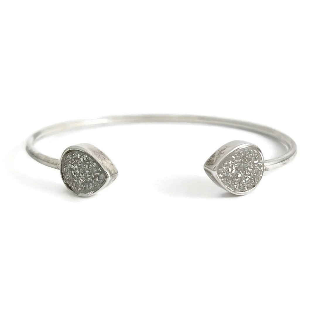 Alex and Ani Teardrop Glitter Druzy Flex Cuff Bangle Bracelet Silver 4.86 Grams - 2