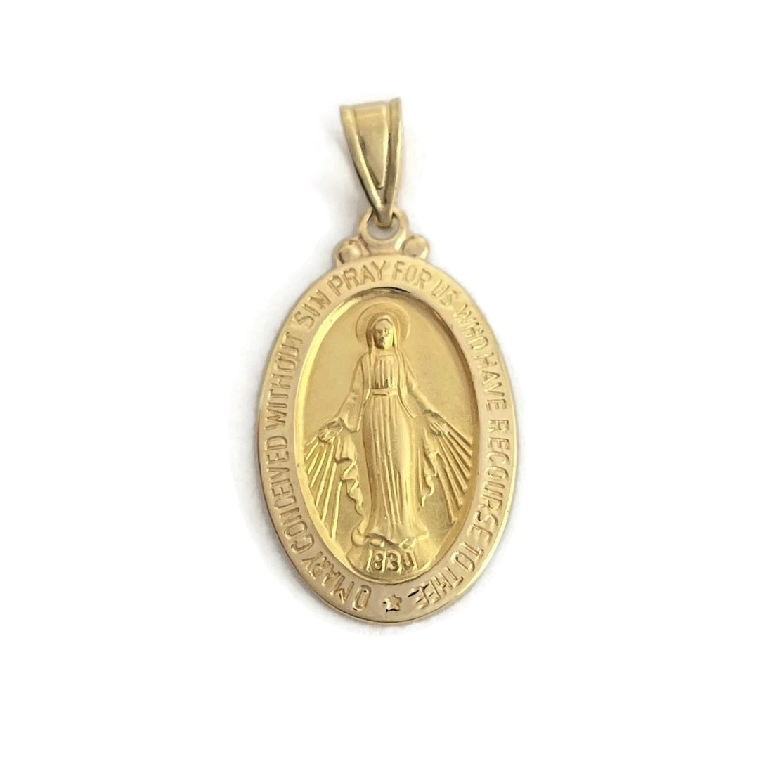 Miraculous Medal Mary Conceived Without Sin Pendant 14K Yellow Gold, 3.16 Grams - 2