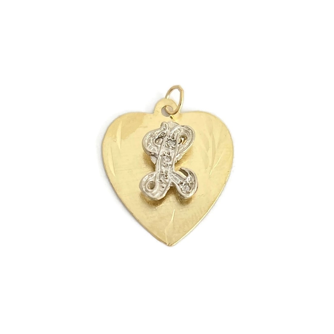 Letter L Initial Diamond Heart Pendant Charm 14K Yellow Gold, 1.10 Grams - 2
