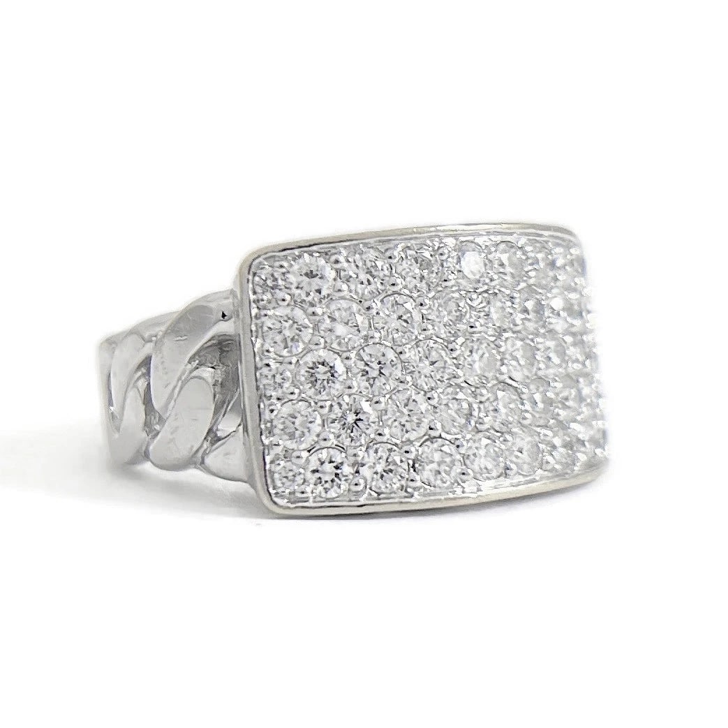 Men's Pave Cubic Zirconia Cuban Chain Link Ring 18K White Gold, 8.78 Grams - 2