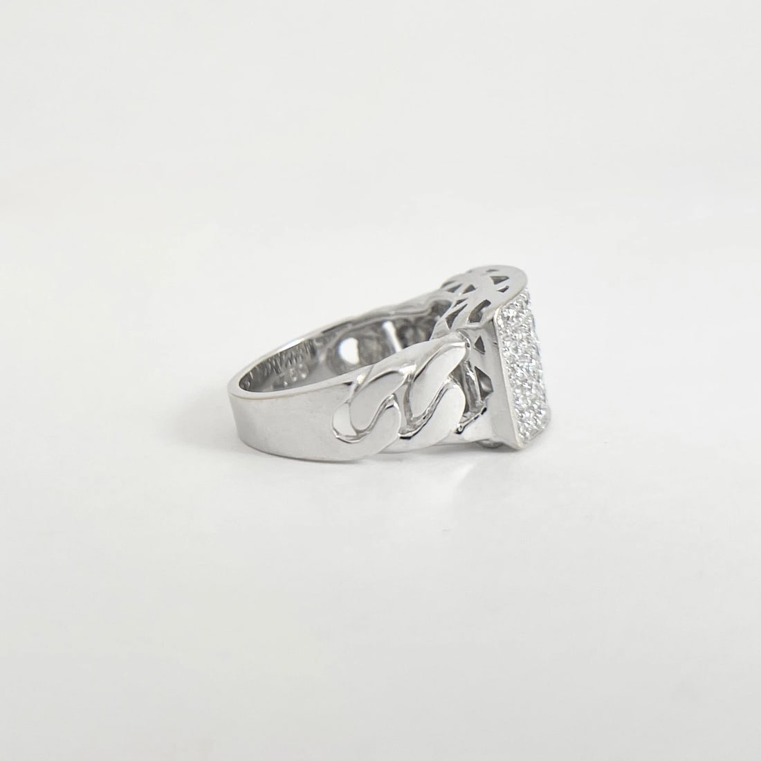 Men's Pave Cubic Zirconia Cuban Chain Link Ring 18K White Gold, 8.78 Grams - 6