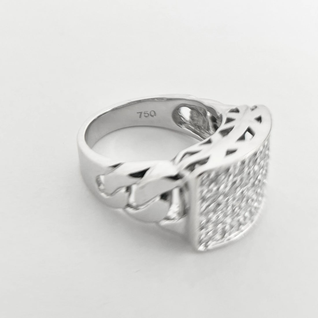 Men's Pave Cubic Zirconia Cuban Chain Link Ring 18K White Gold, 8.78 Grams - 8