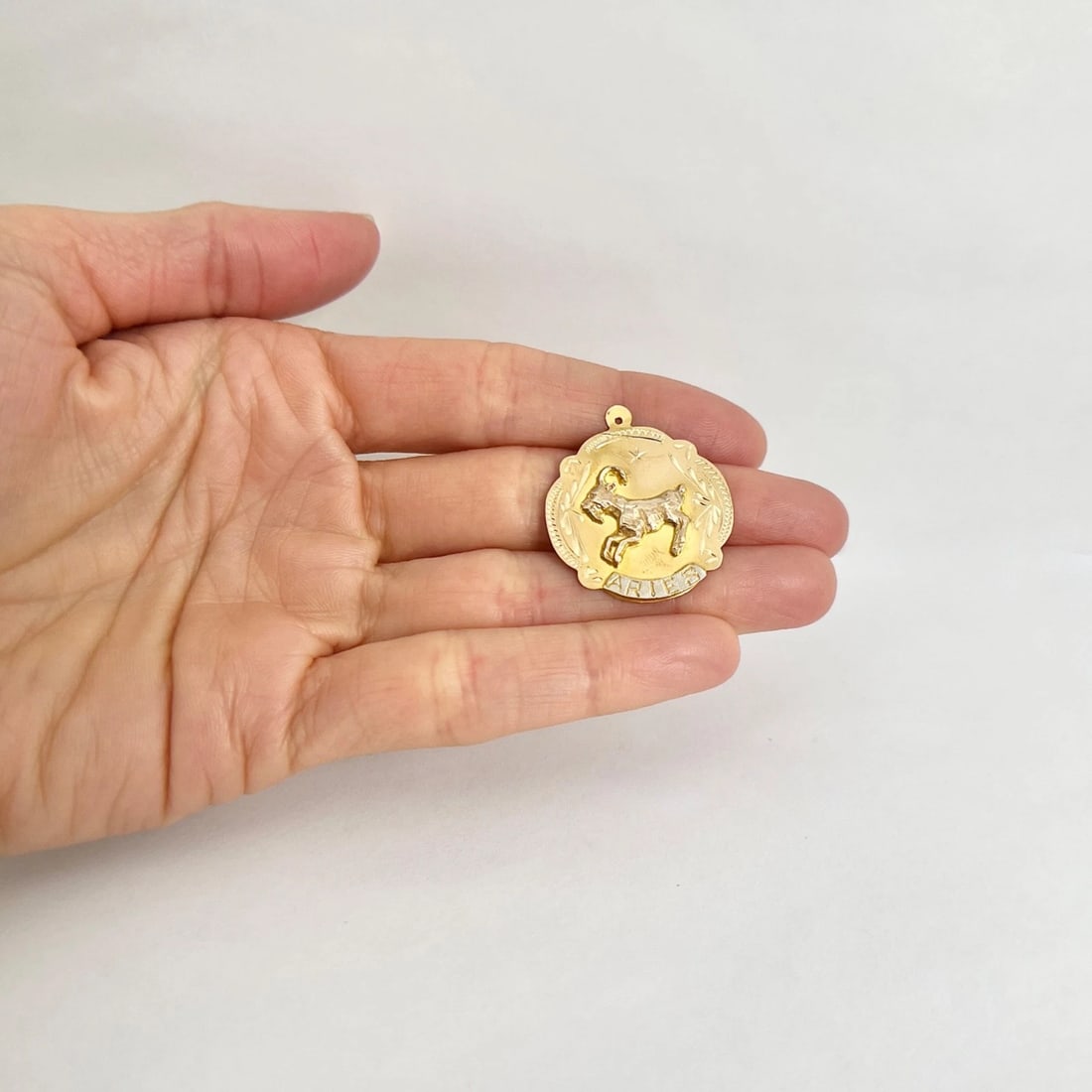 Aries Ram Zodiac Necklace Pendant Bracelet Charm 18K Yellow Gold, 3.18 Grams - 3