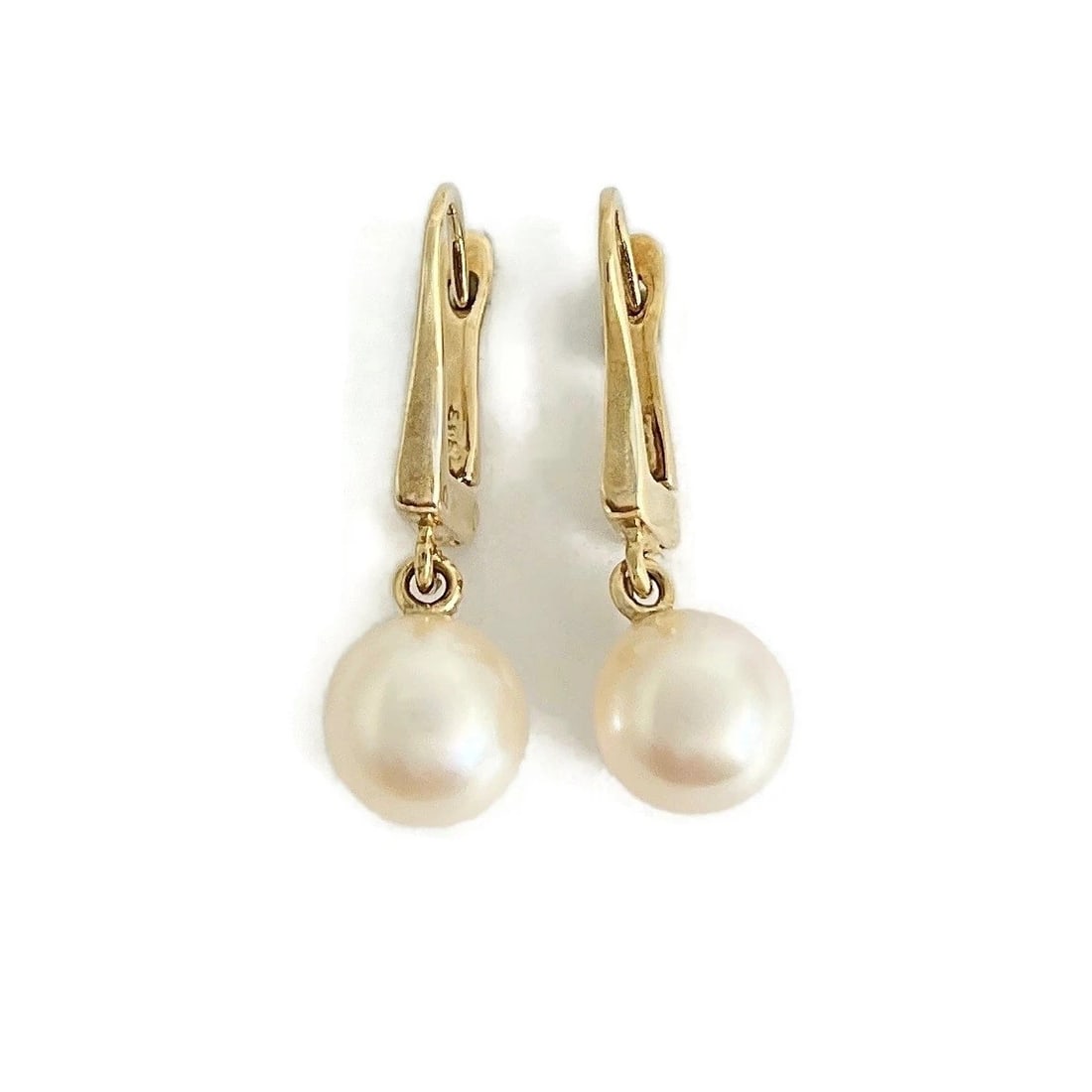 White Pearl Dangle Drop Earrings 14K Yellow Gold, 2.42 Grams - 2