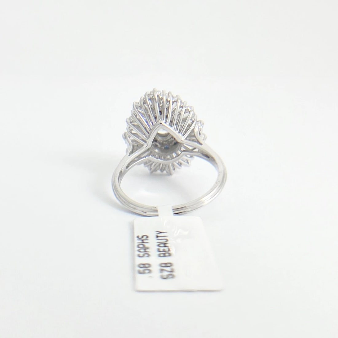 Pear Diamond Baguette Halo Blue Sapphire Cocktail Ring, Platinum, 3.84 CTW - 9