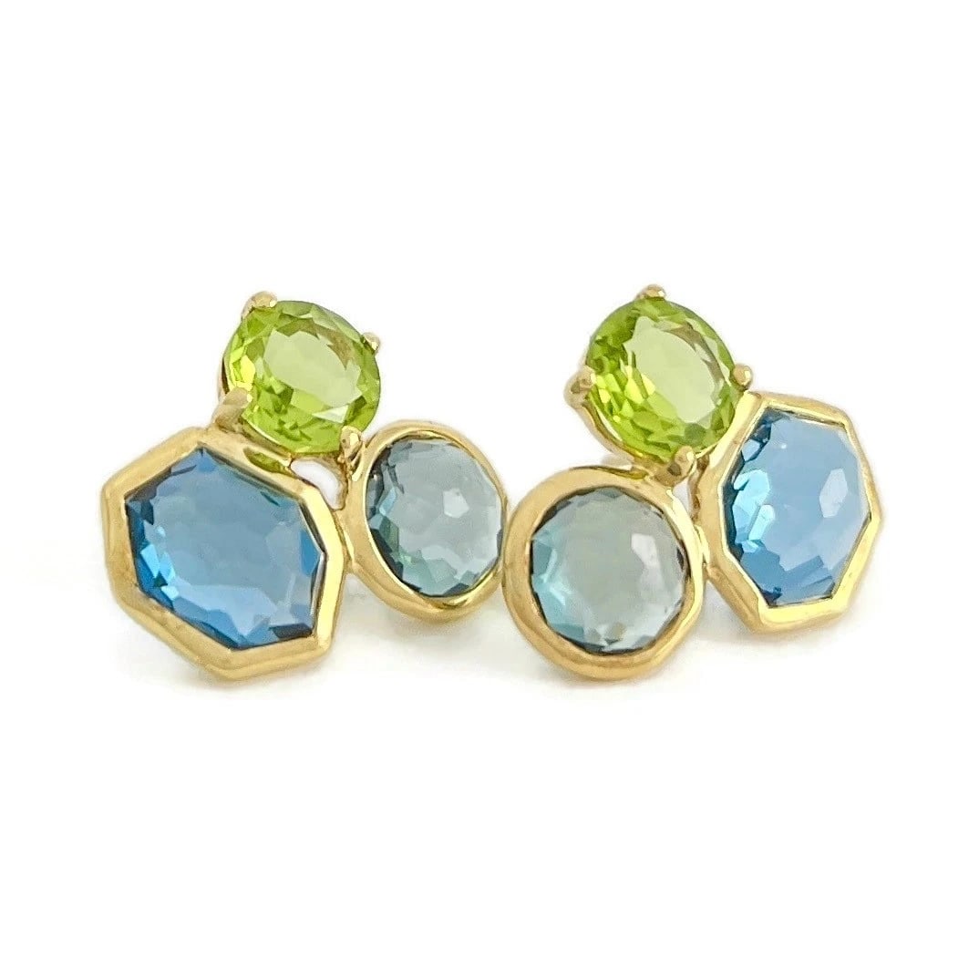 Ippolita Gemstone 3-Stone Rock Candy Stud Earrings 18K Yellow Gold, 5.66 Grams - 2