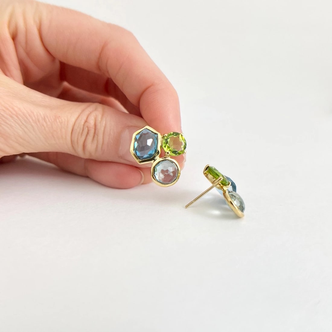 Ippolita Gemstone 3-Stone Rock Candy Stud Earrings 18K Yellow Gold, 5.66 Grams - 3