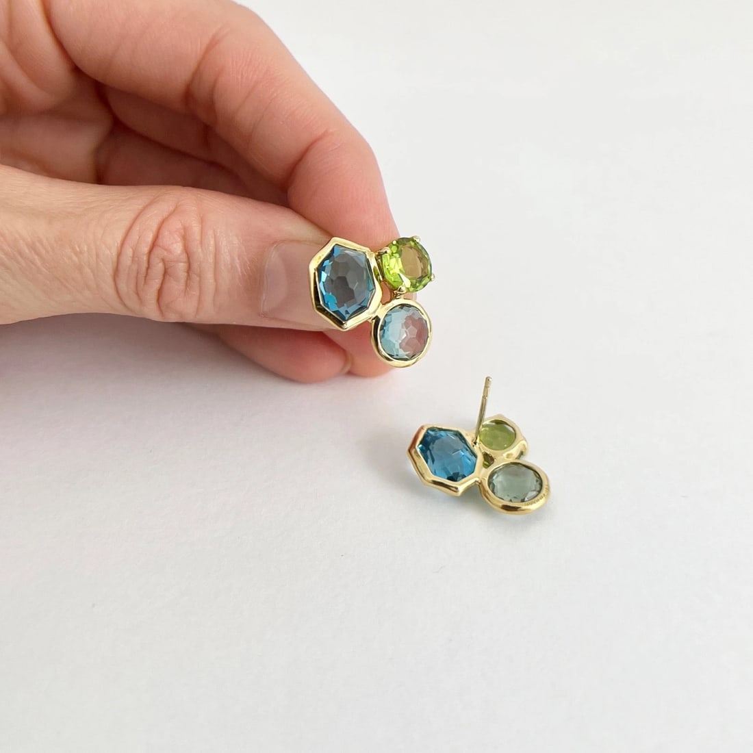 Ippolita Gemstone 3-Stone Rock Candy Stud Earrings 18K Yellow Gold, 5.66 Grams - 4