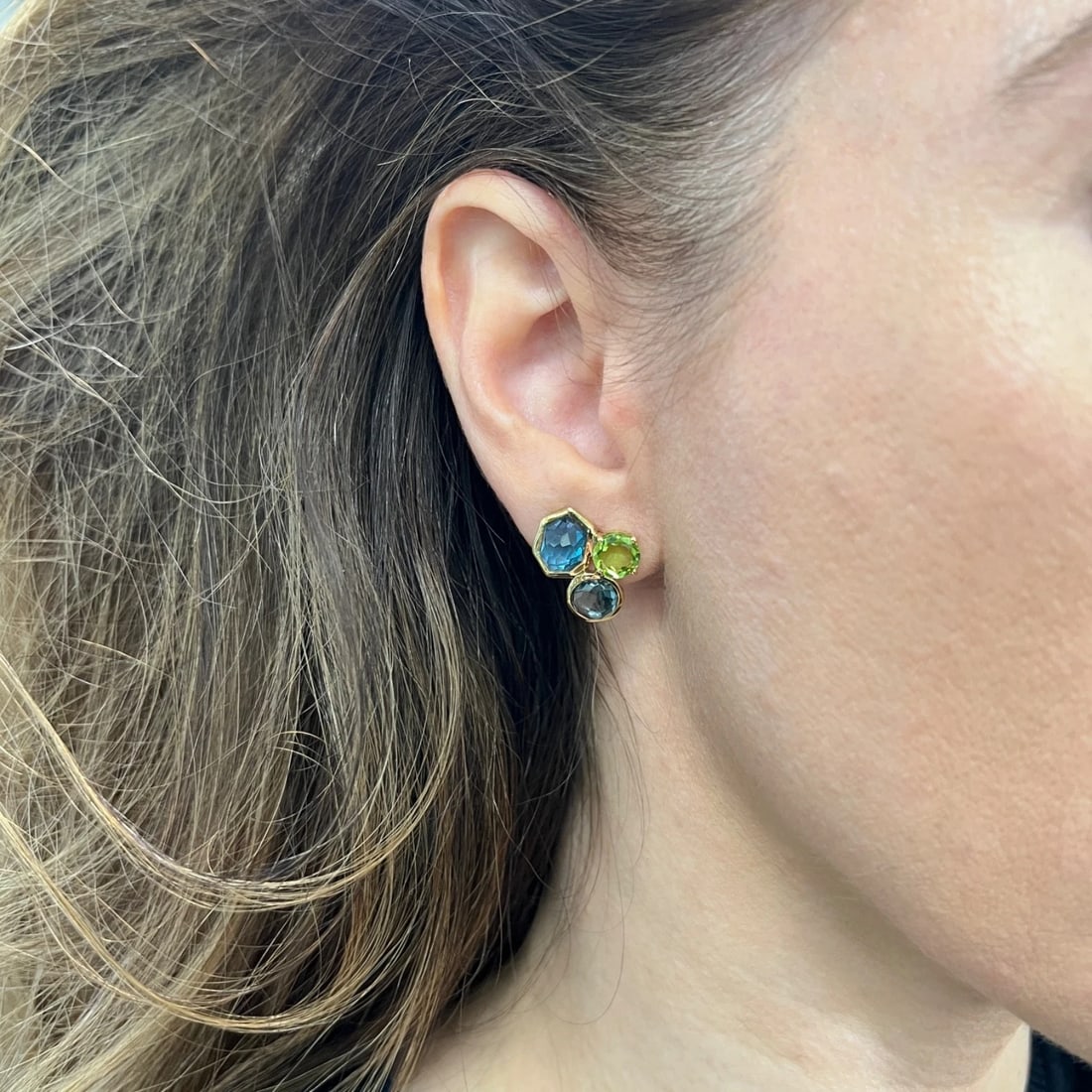 Ippolita Gemstone 3-Stone Rock Candy Stud Earrings 18K Yellow Gold, 5.66 Grams - 5