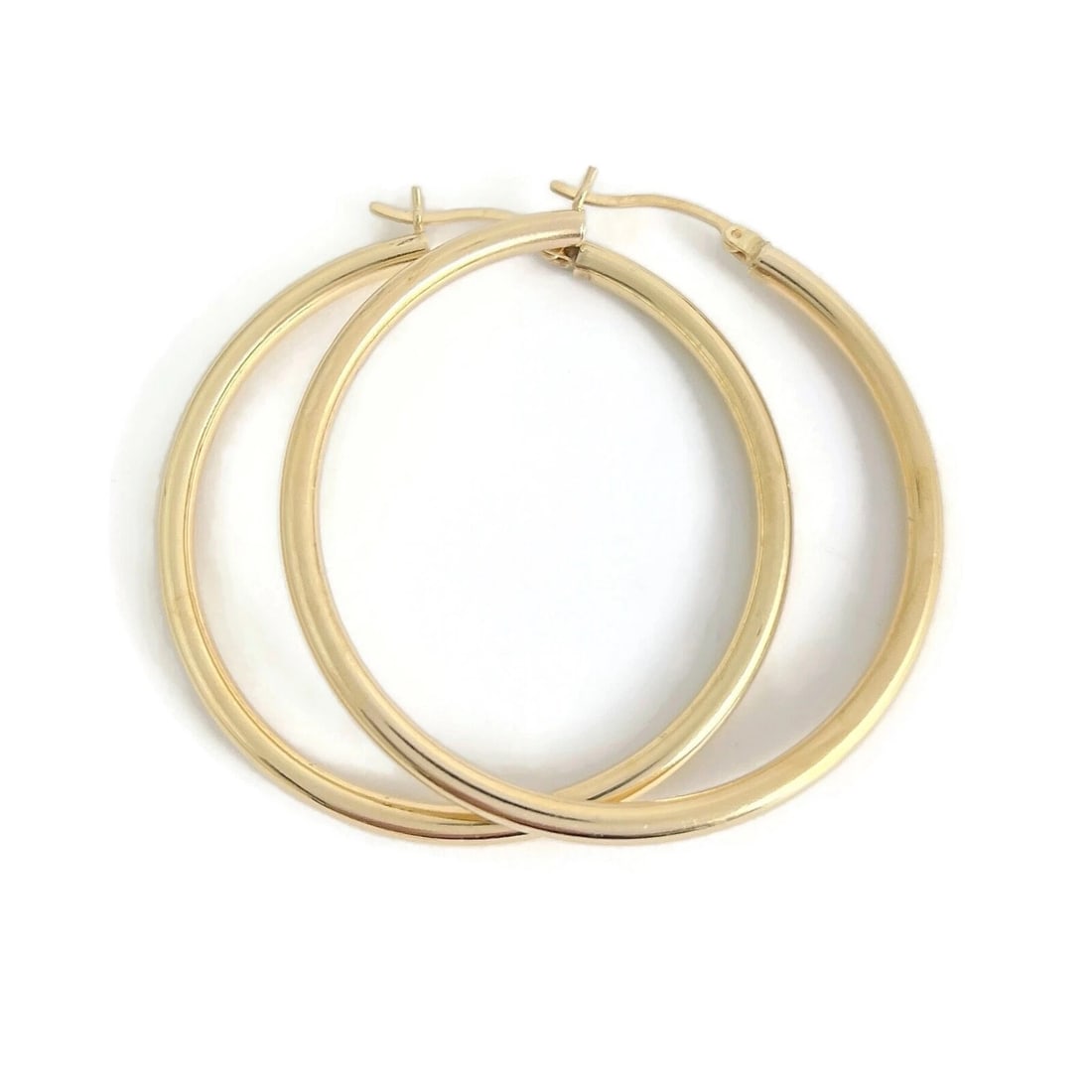 Big Thin Hoop Earrings 14K Yellow Gold, 1.8 Inches, 5.22 Grams - 2