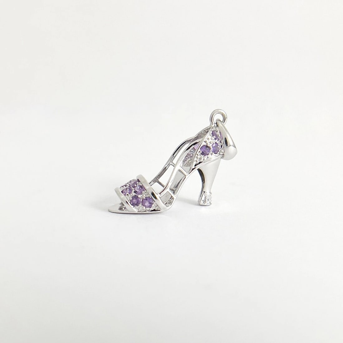 Purple Amethyst High Heel Shoe Charm 14K White Gold, 3.34 Grams - 8