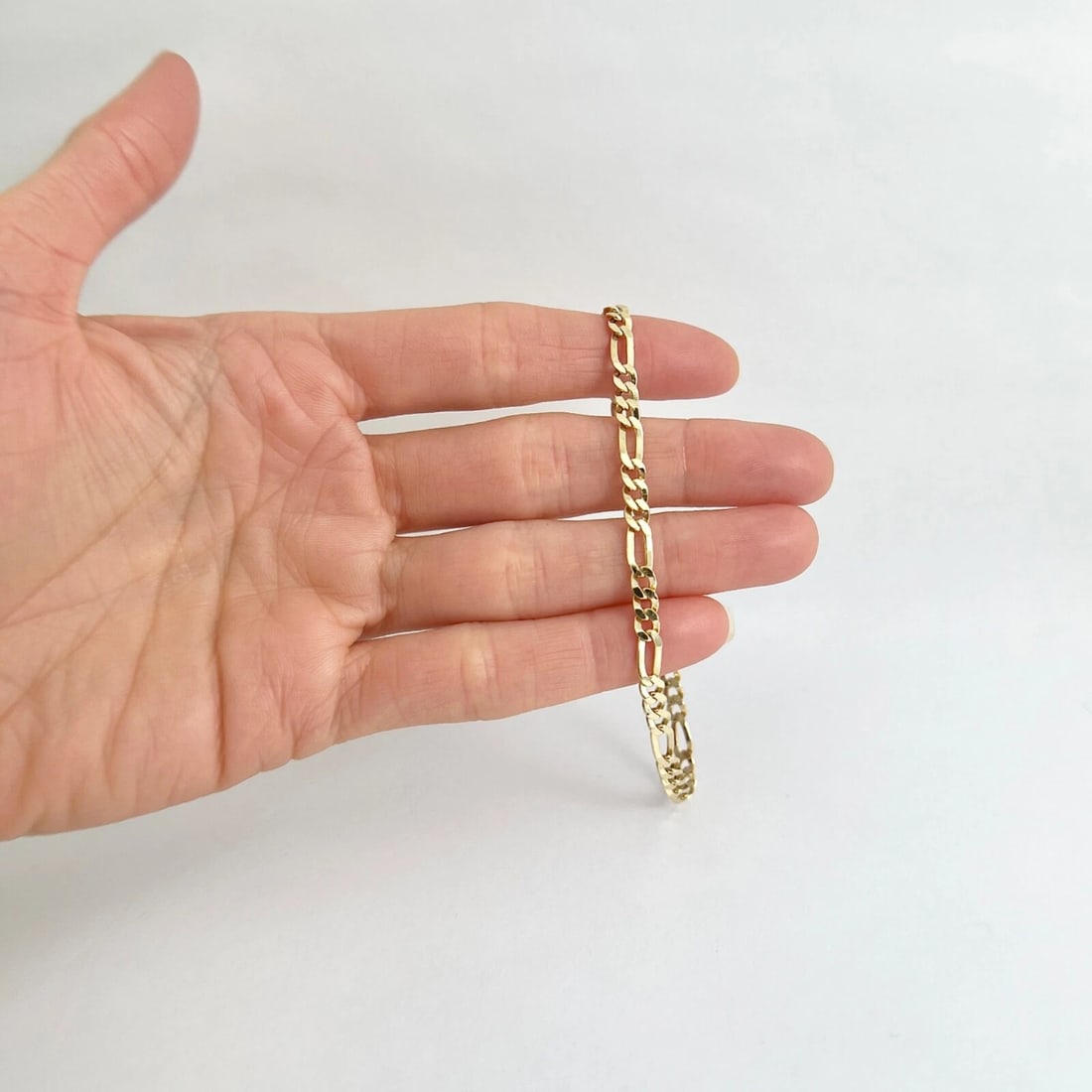 Italian Figaro Chain Link Bracelet 14K Yellow Gold, 7.3 Inches, 4 mm, 5.36 Grams - 3