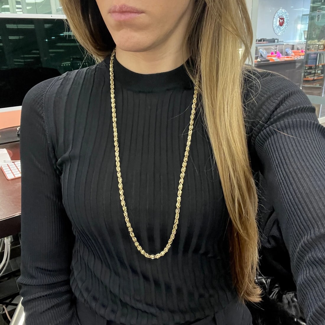 Long Turkish Rope Chain Necklace 14K Yellow Gold, 30 Inches, 4.5 mm, 34.58 Grams - 4