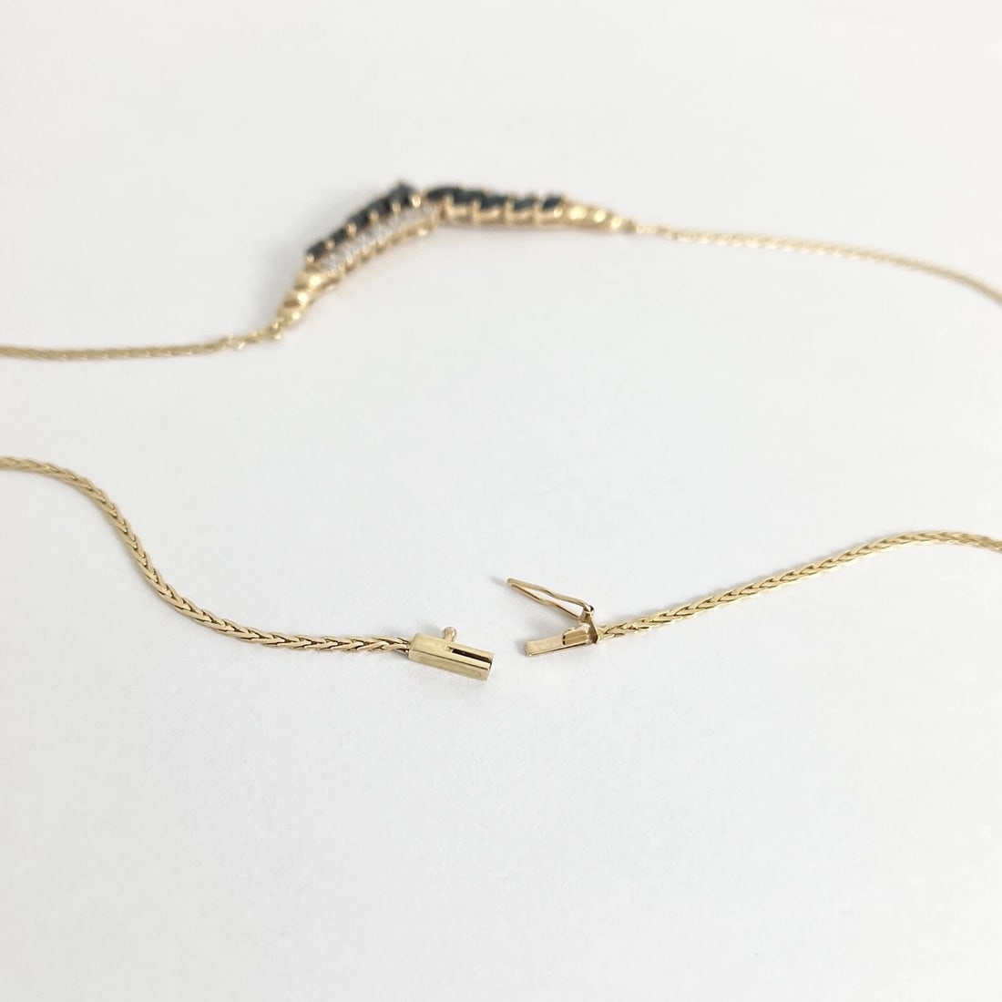 Estate Sapphire Diamond Chevron Pendant Necklace 14K Yellow Gold , 8.06 Gr - 8