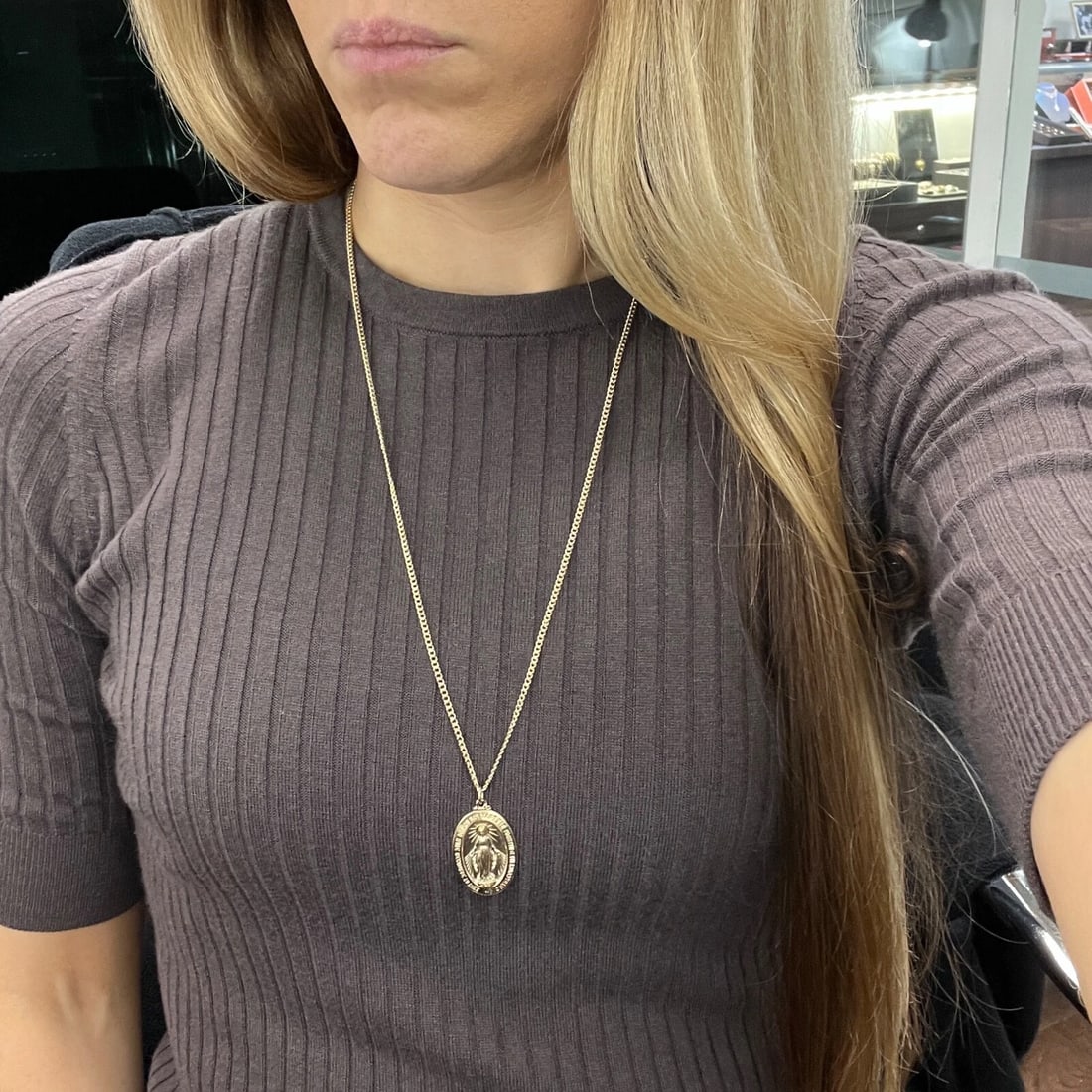 Mother Mary Miraculous Medal Religious Pendant Necklace 14K Yellow Gold, 14.54 G - 4