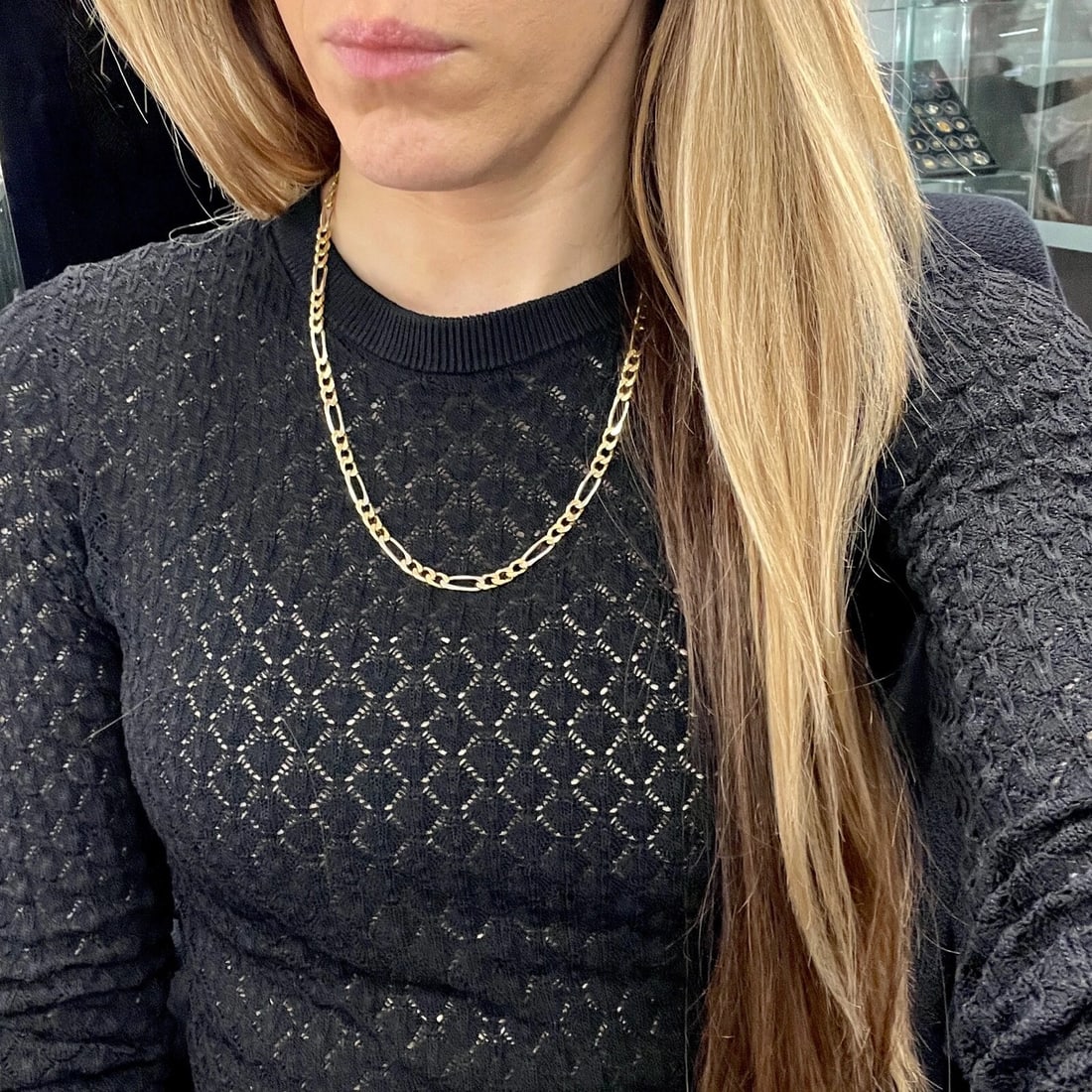 Italian Two-Tone Figaro Chain Necklace 18K Yellow Gold 20 Inch, 5.2 mm, 31.74 Gr - 4