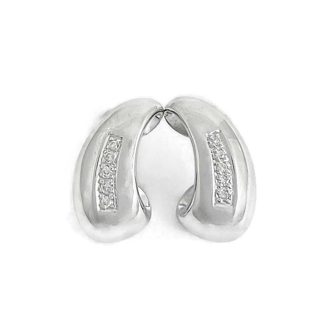 Estate Pave Diamond Curved Drop Earrings 14K White Gold, 5.24 Grams - 2