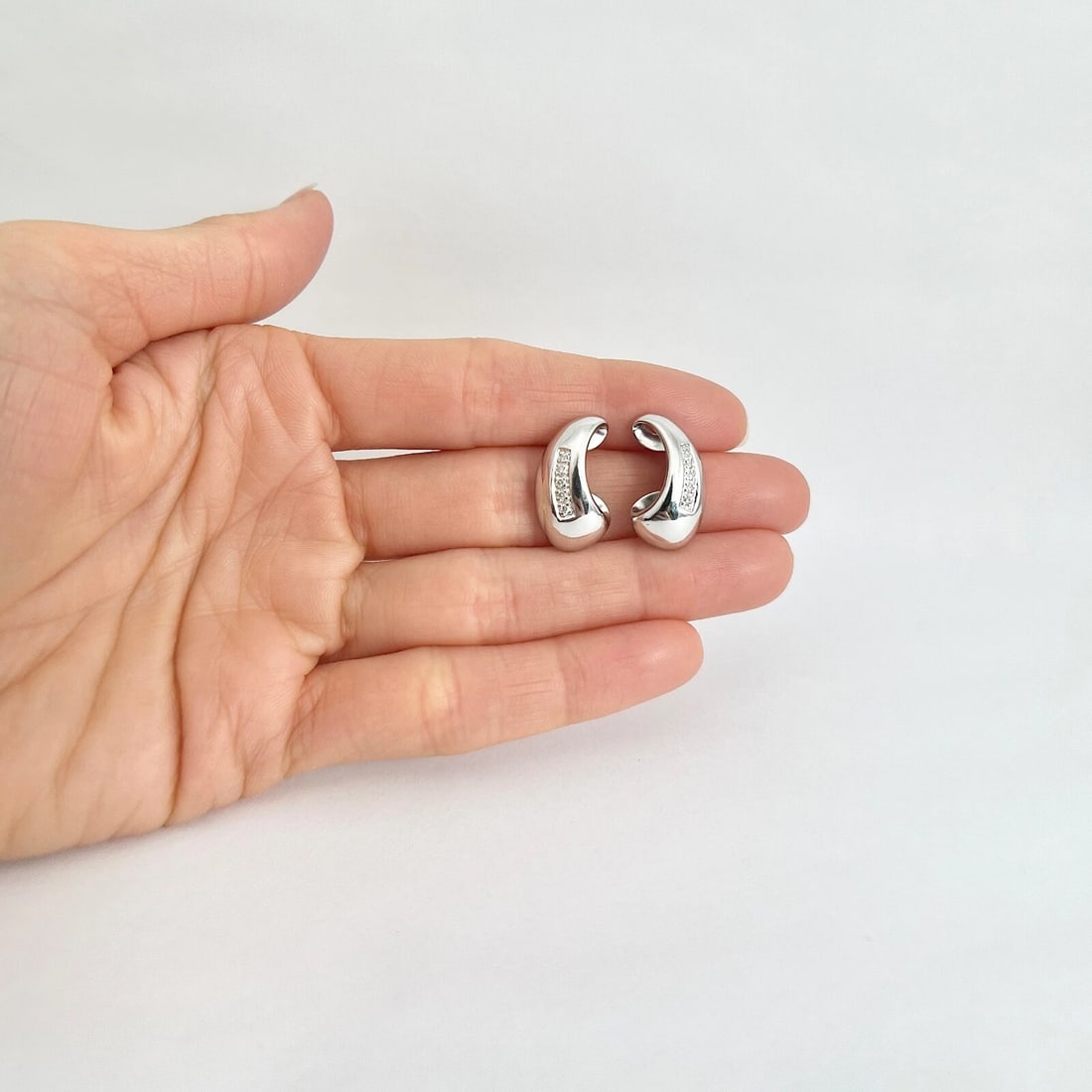 Estate Pave Diamond Curved Drop Earrings 14K White Gold, 5.24 Grams - 3