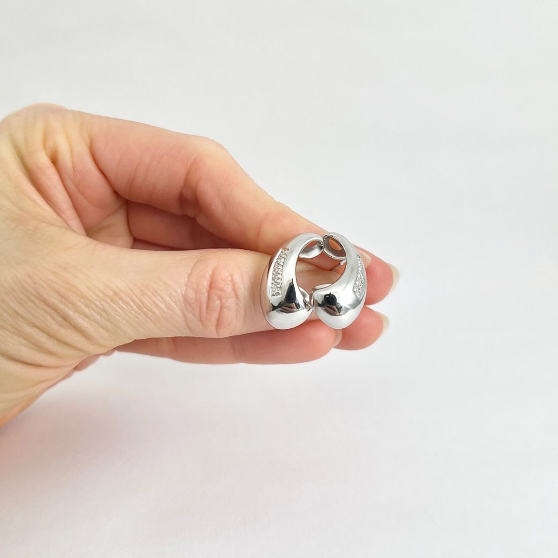 Estate Pave Diamond Curved Drop Earrings 14K White Gold, 5.24 Grams - 5