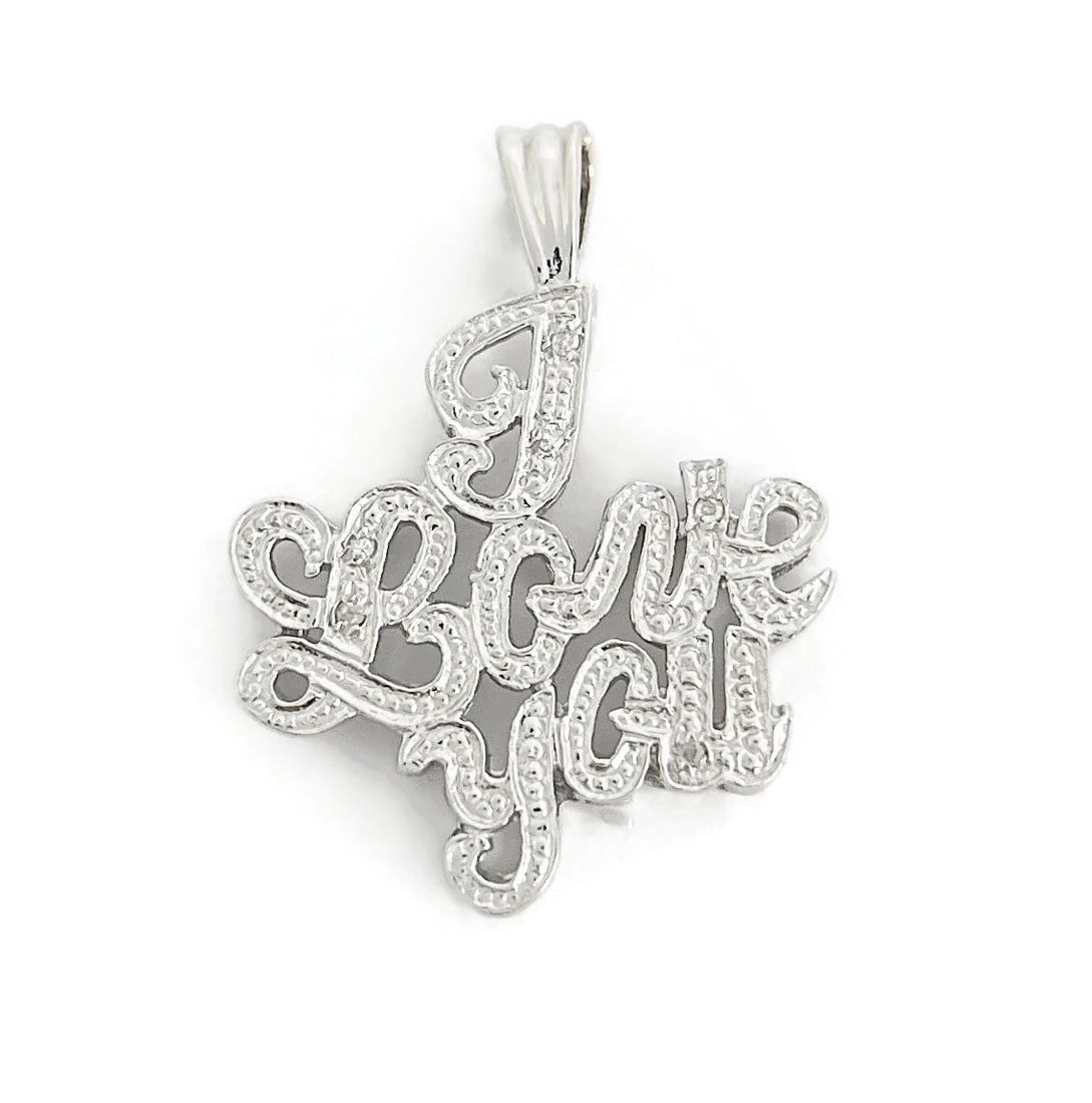 I LOVE YOU Diamond Necklace Pendant Charm 14K White Gold, 3.44 Grams - 2