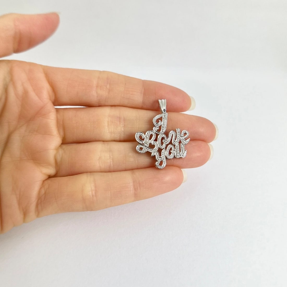 I LOVE YOU Diamond Necklace Pendant Charm 14K White Gold, 3.44 Grams - 4